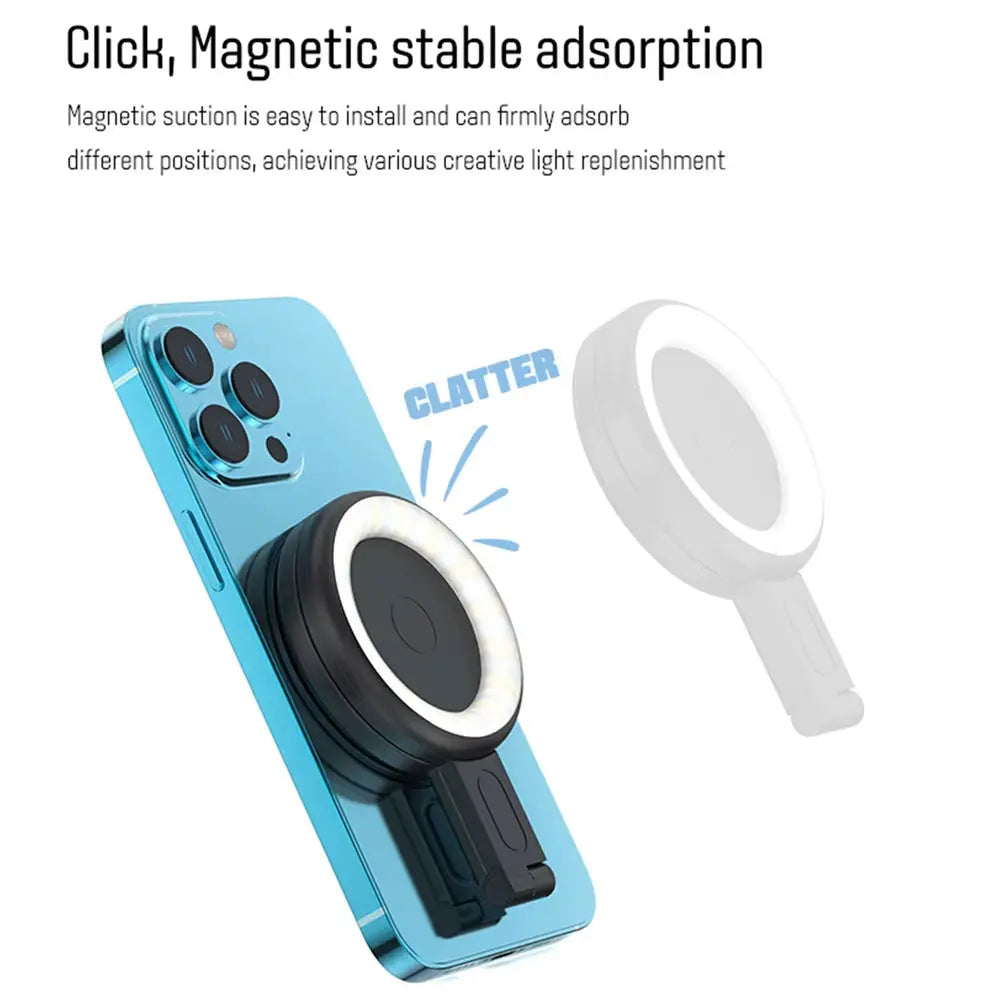 2024 Magsafe Magnetic Selfie Ring Light Led Fill Light Adjustable 180° Flip Phone Bracket for Iphone 15 14 13 12 Android Makeup