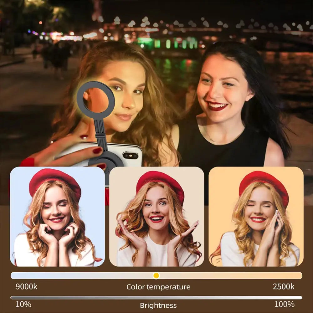 2024 Magsafe Magnetic Selfie Ring Light Led Fill Light Adjustable 180° Flip Phone Bracket for Iphone 15 14 13 12 Android Makeup