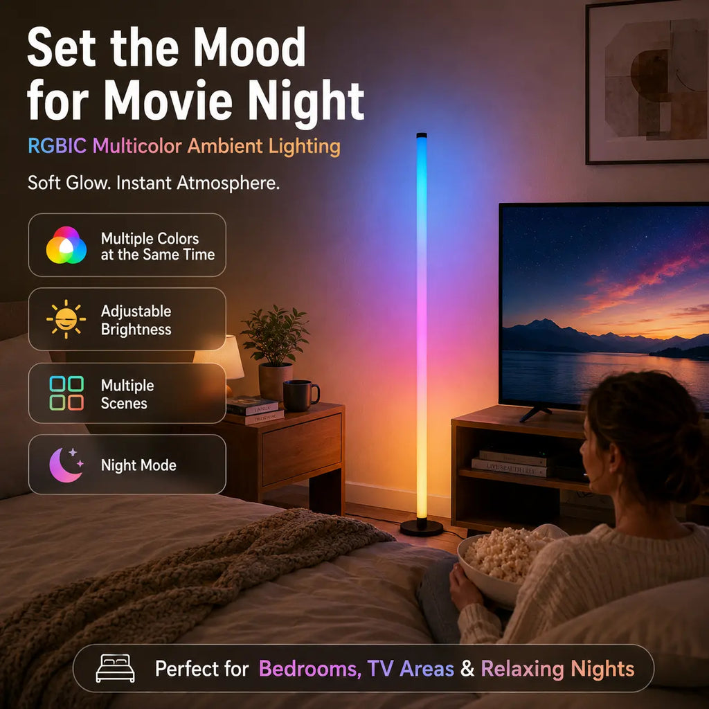48In RGBIC Corner Floor Lamp, App & Remote Control, Music Sync LED Ambient Light（1Pcs/2Pcs)