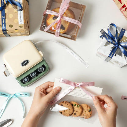 P15 Ribbon Printer, Rich Text/Icon Custom Ribbons Mini Bluetooth Portable Label Maker Machine with Tape, Cloth Tag, DIY Craft, Wedding Bouquet, Party Favor, Ribbon Wrap