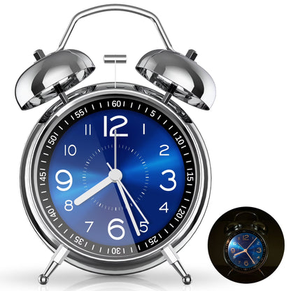 Super Loud Alarm Clock for Heavy Sleepers, 4 Inches Twin Bell Alarm Clock with Backlight, Silent Non-Ticking & Luminous Dial, Digital Alarm Clocks for Kids, Adults, Bedrooms, Blue