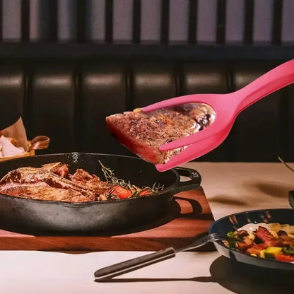 2 in 1 Nylon Grip Flip Tongs with Egg Spatula and Steak Turner Clamp Pancake Fried Turners Kitchen Cooking Accessories