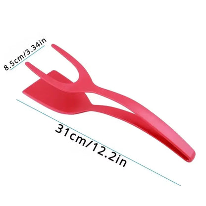 2 in 1 Nylon Grip Flip Tongs with Egg Spatula and Steak Turner Clamp Pancake Fried Turners Kitchen Cooking Accessories