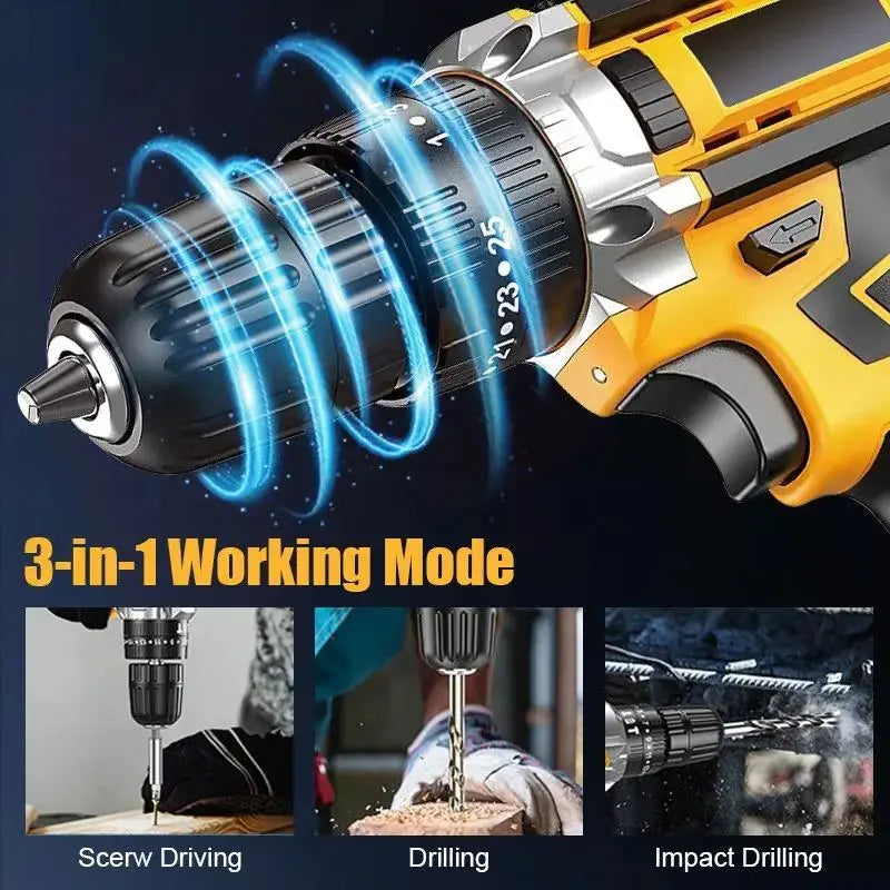 36V Cordless Drill Set - 29-Piece Electric Drill with Keyless Chuck, 2-Speed, 45Nm Torque, LED Lights, 2 Batteries, Fast Charger for Home Repair, DIY Projects