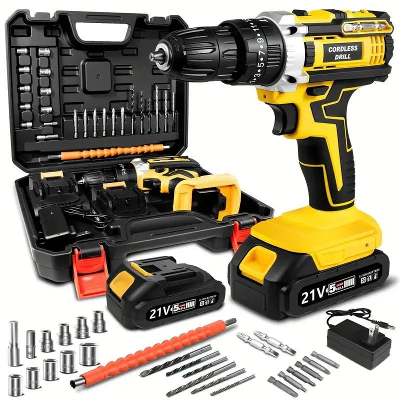 36V Cordless Drill Set - 29-Piece Electric Drill with Keyless Chuck, 2-Speed, 45Nm Torque, LED Lights, 2 Batteries, Fast Charger for Home Repair, DIY Projects