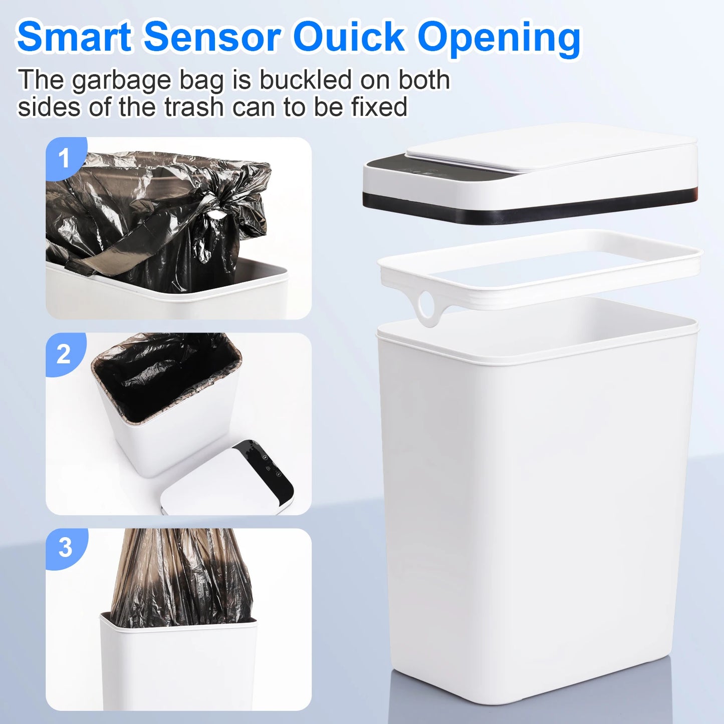 2 Pack 12L & 18L Bathroom Automatic Trash Can Touchless Motion Sensor Garbage Can with Lid for Bedroom Living Room Kitchen White