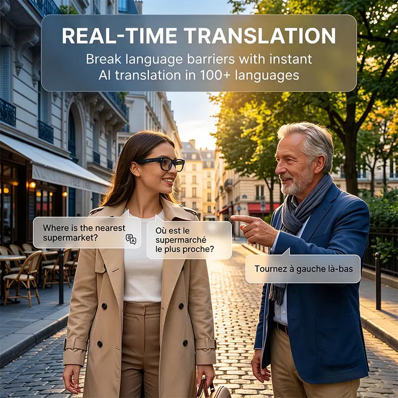 13MP Camera AI Smart Glasses with Chatgpt – 4K Photos & 2K Video, Real-Time Translator, Open-Ear Audio for Vlogging, Travel & Outdoor