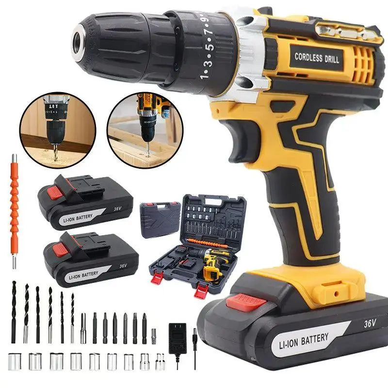 36V Cordless Drill Set - 29-Piece Electric Drill with Keyless Chuck, 2-Speed, 45Nm Torque, LED Lights, 2 Batteries, Fast Charger for Home Repair, DIY Projects