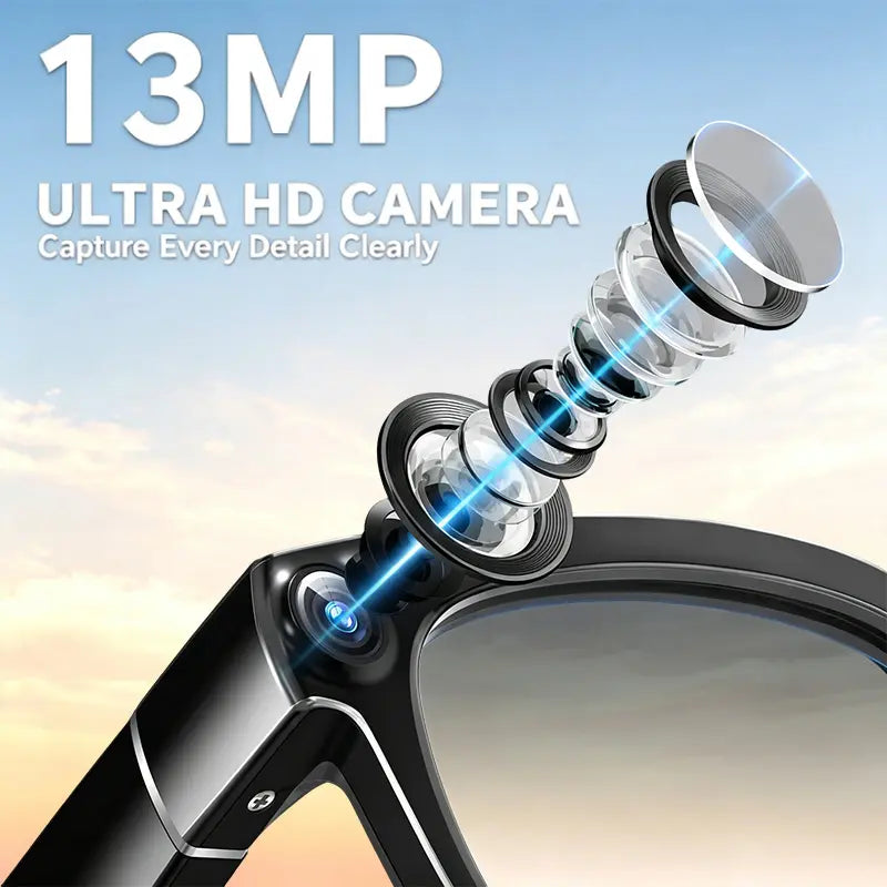 13MP Camera AI Smart Glasses with Chatgpt – 4K Photos & 2K Video, Real-Time Translator, Open-Ear Audio for Vlogging, Travel & Outdoor