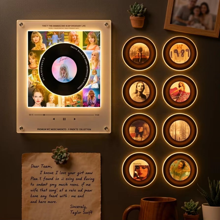 OEM ODM Custom Photo Rotating CD Music Fridge Magnet LED Light NFC Acrylic Speaker Bulk Supply