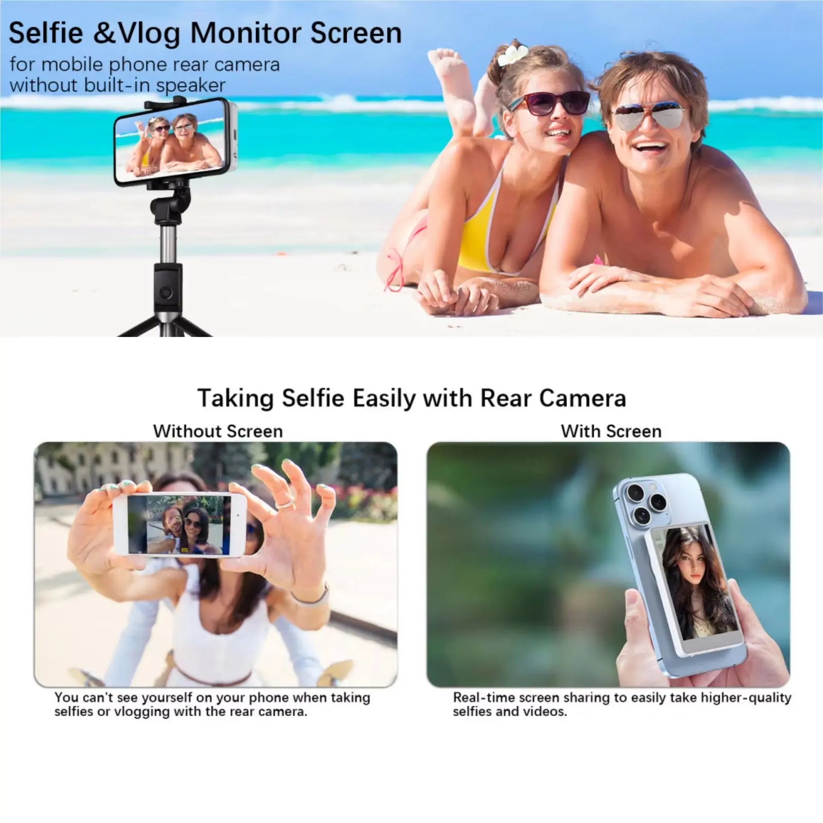 Wireless Selfie Monitor Screen for Iphone & Android Magnetic Phone Vlog Selfie Screen Back Camera Monitor for Vlog Live Stream