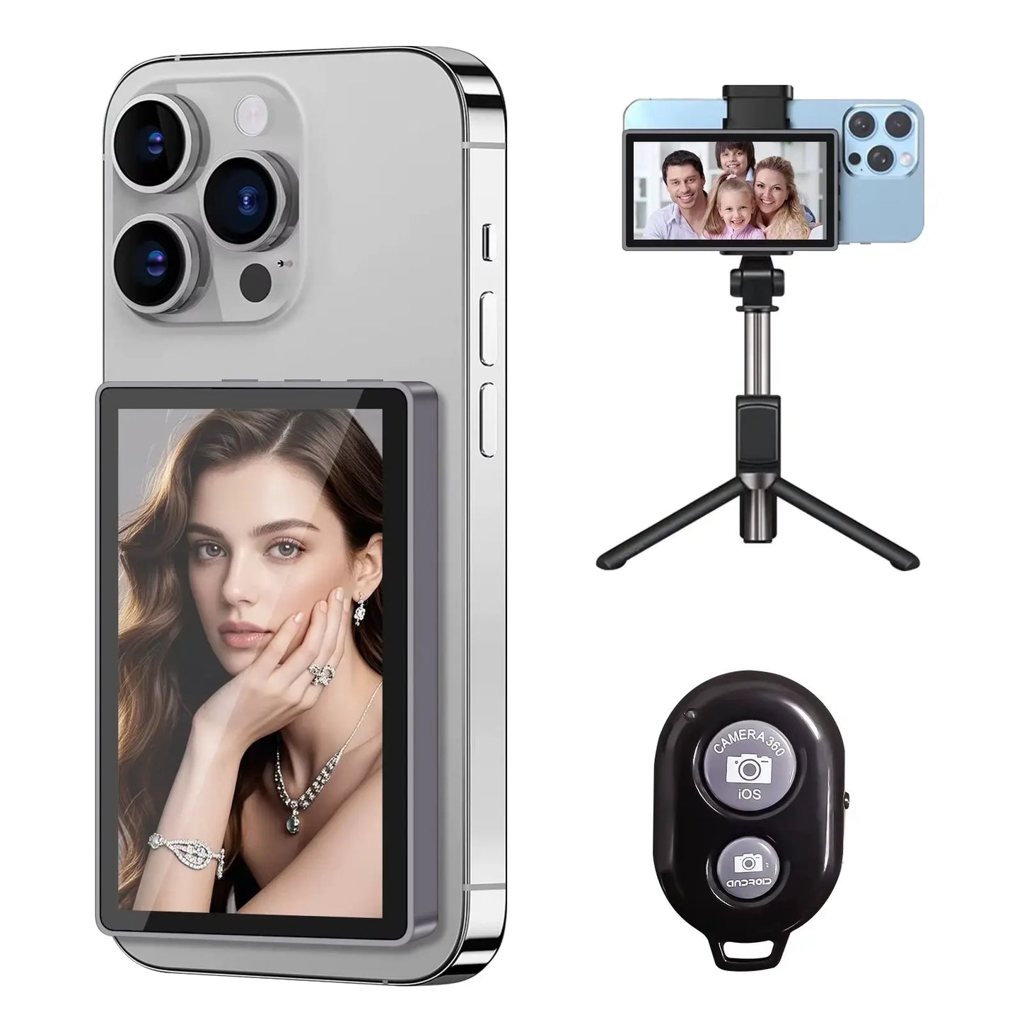 Wireless Selfie Monitor Screen for Iphone & Android Magnetic Phone Vlog Selfie Screen Back Camera Monitor for Vlog Live Stream