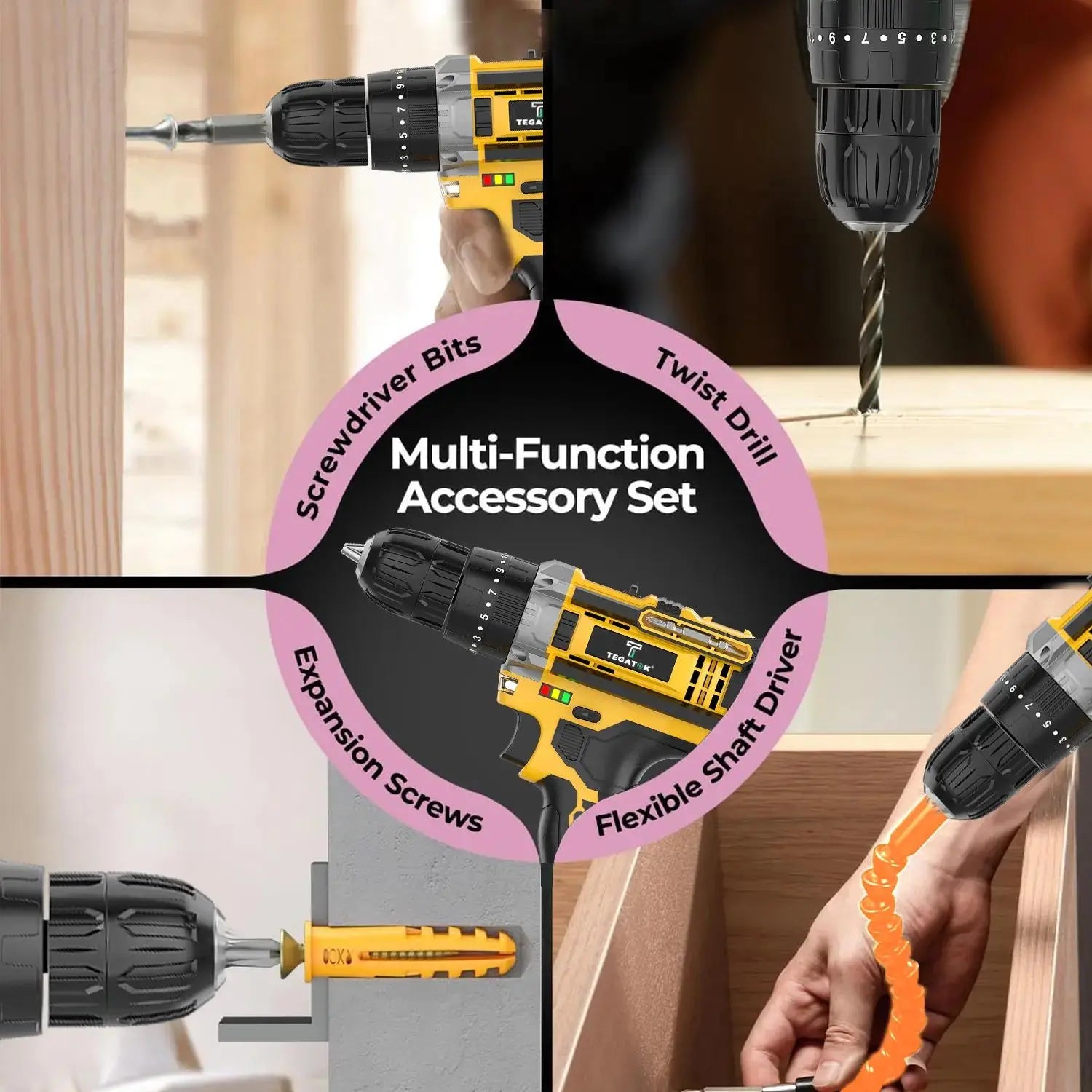 36V Cordless Drill Set - 29-Piece Electric Drill with Keyless Chuck, 2-Speed, 45Nm Torque, LED Lights, 2 Batteries, Fast Charger for Home Repair, DIY Projects