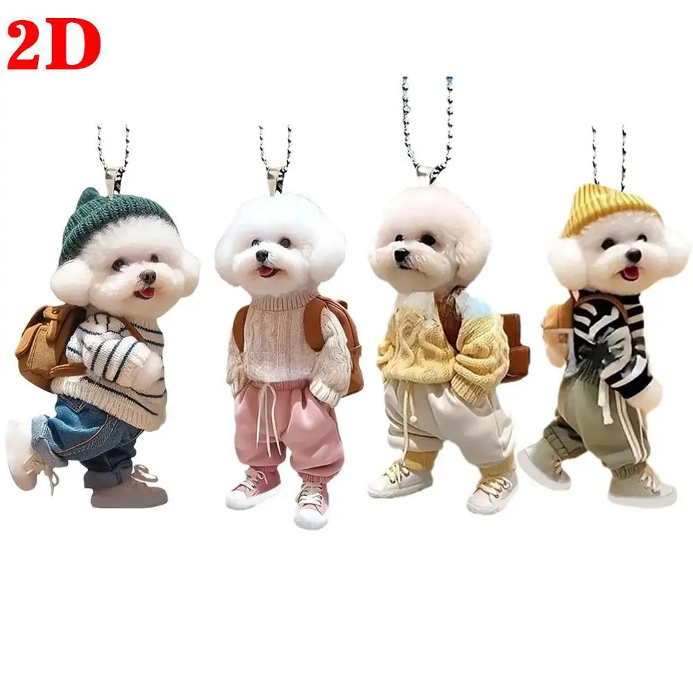 Creative Puppy Backpack 2D Rearview Mirrors Pendant Car Hanging Ornaments Car Decoration Accessories Backpack Keychain Gifts ﻿