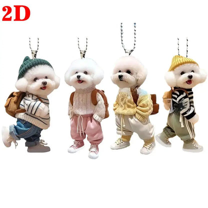 Creative Puppy Backpack 2D Rearview Mirrors Pendant Car Hanging Ornaments Car Decoration Accessories Backpack Keychain Gifts ﻿