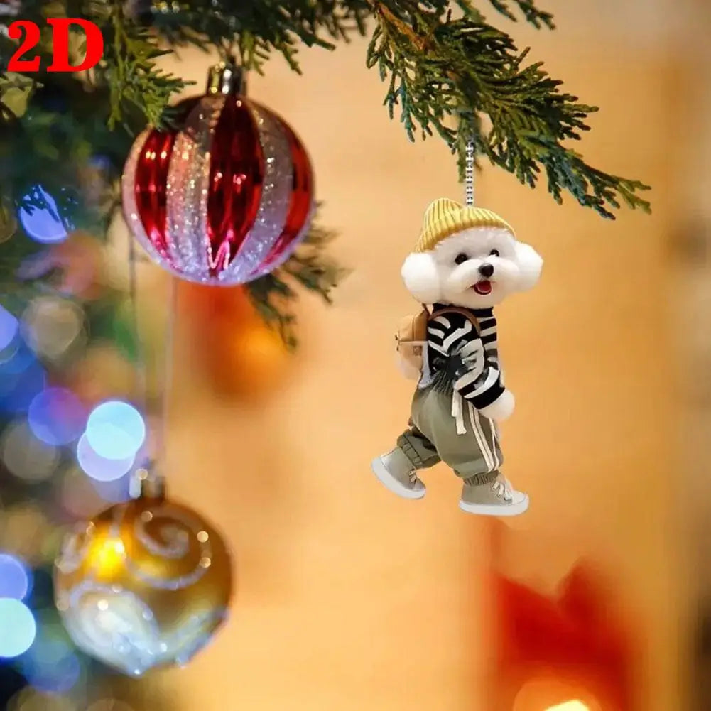 Creative Puppy Backpack 2D Rearview Mirrors Pendant Car Hanging Ornaments Car Decoration Accessories Backpack Keychain Gifts ﻿