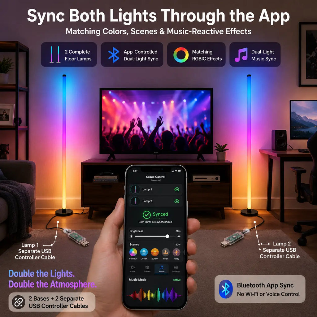 48In RGBIC Corner Floor Lamp, App & Remote Control, Music Sync LED Ambient Light（1Pcs/2Pcs)