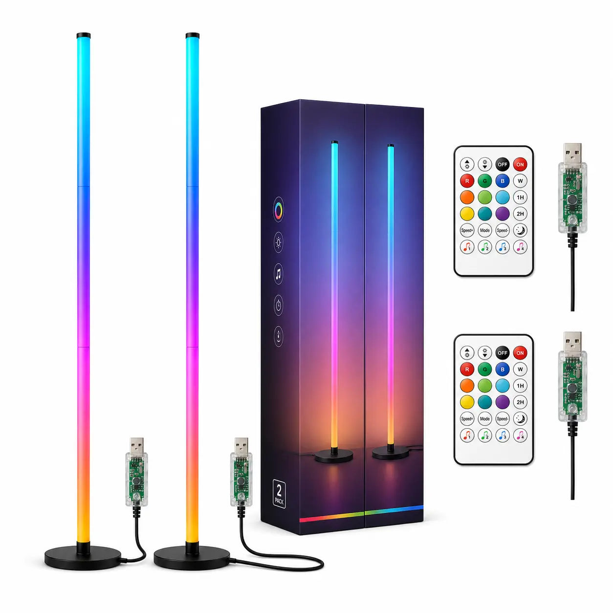 48In RGBIC Corner Floor Lamp, App & Remote Control, Music Sync LED Ambient Light（1Pcs/2Pcs)