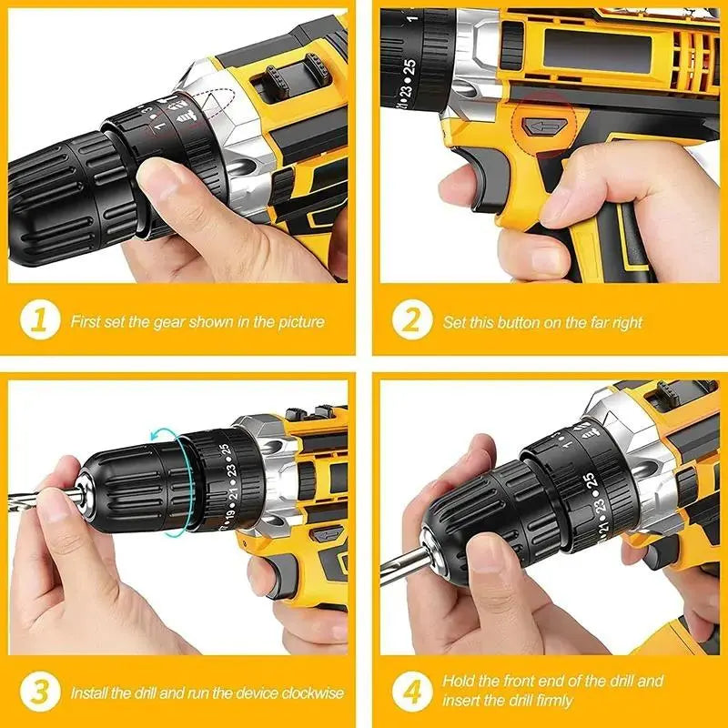 36V Cordless Drill Set - 29-Piece Electric Drill with Keyless Chuck, 2-Speed, 45Nm Torque, LED Lights, 2 Batteries, Fast Charger for Home Repair, DIY Projects