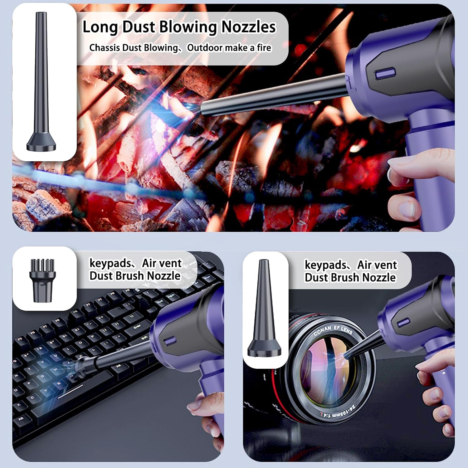 Car Vacuum Portable Cordless, 20000PA 120W 4 in 1 High Power Handheld Cordless Vacuum Cleaner & Air Duster,Air Blower,Multi-Nozzles,Brushless Motor 3-Speed Modes,For Car, Home, Pet,Office & Camping