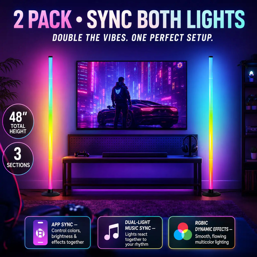 48In RGBIC Corner Floor Lamp, App & Remote Control, Music Sync LED Ambient Light（1Pcs/2Pcs)