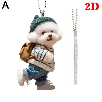 Creative Puppy Backpack 2D Rearview Mirrors Pendant Car Hanging Ornaments Car Decoration Accessories Backpack Keychain Gifts ﻿