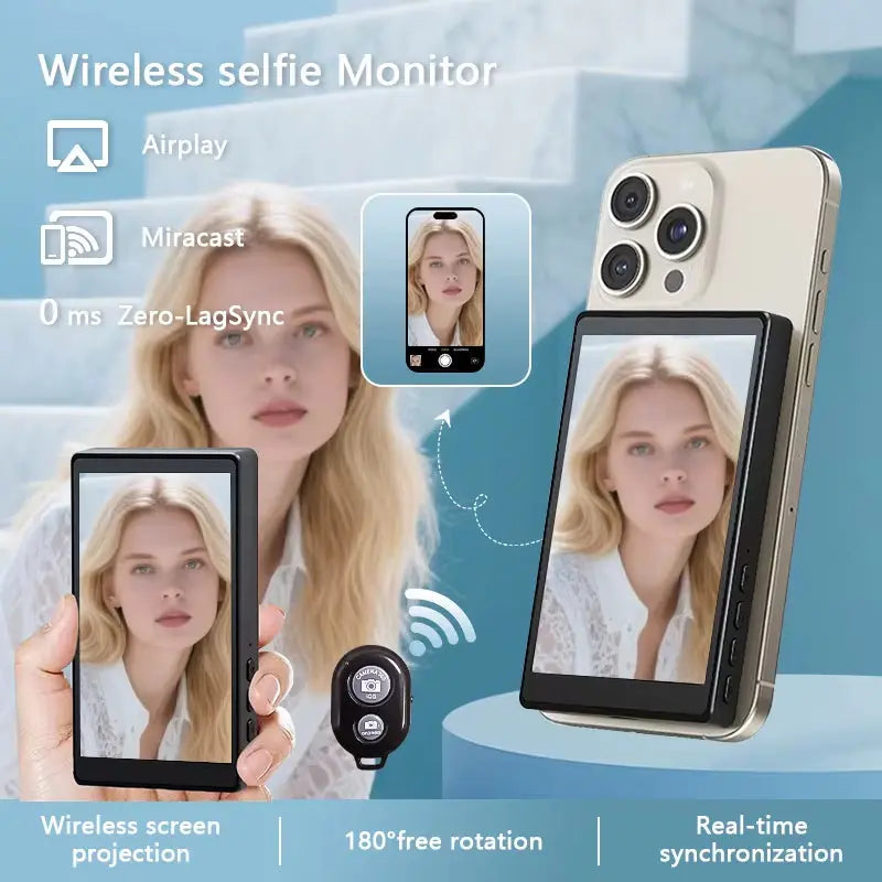 Wireless Selfie Monitor Screen for Iphone & Android Magnetic Phone Vlog Selfie Screen Back Camera Monitor for Vlog Live Stream