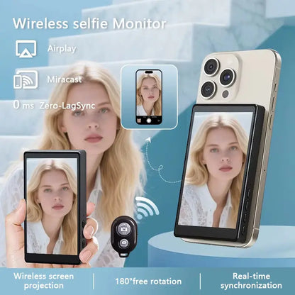 Wireless Selfie Monitor Screen for Iphone & Android Magnetic Phone Vlog Selfie Screen Back Camera Monitor for Vlog Live Stream