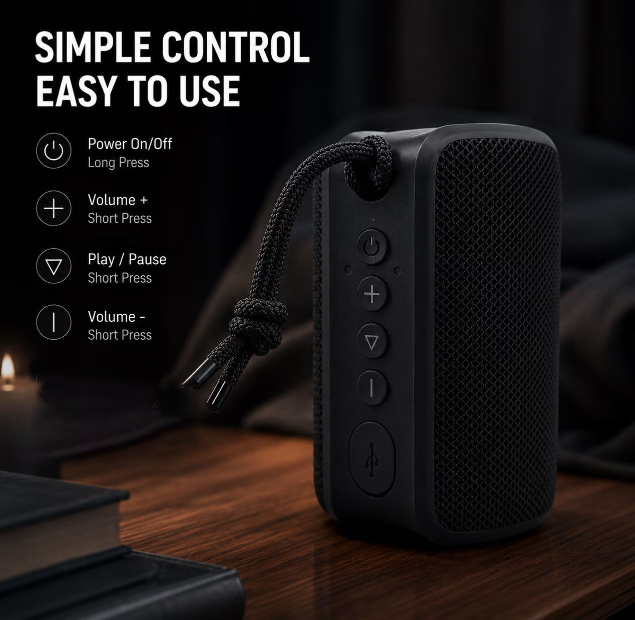 Portable Bluetooth Speaker, IPX7 Waterproof Wireless Speaker, Bluetooth 5.0, TWS Mini Speaker for Home/Party/Outdoor/Travel/Gifts, Black