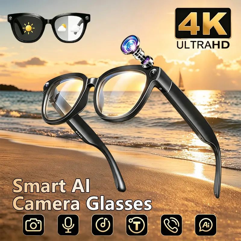 13MP Camera AI Smart Glasses with Chatgpt – 4K Photos & 2K Video, Real-Time Translator, Open-Ear Audio for Vlogging, Travel & Outdoor