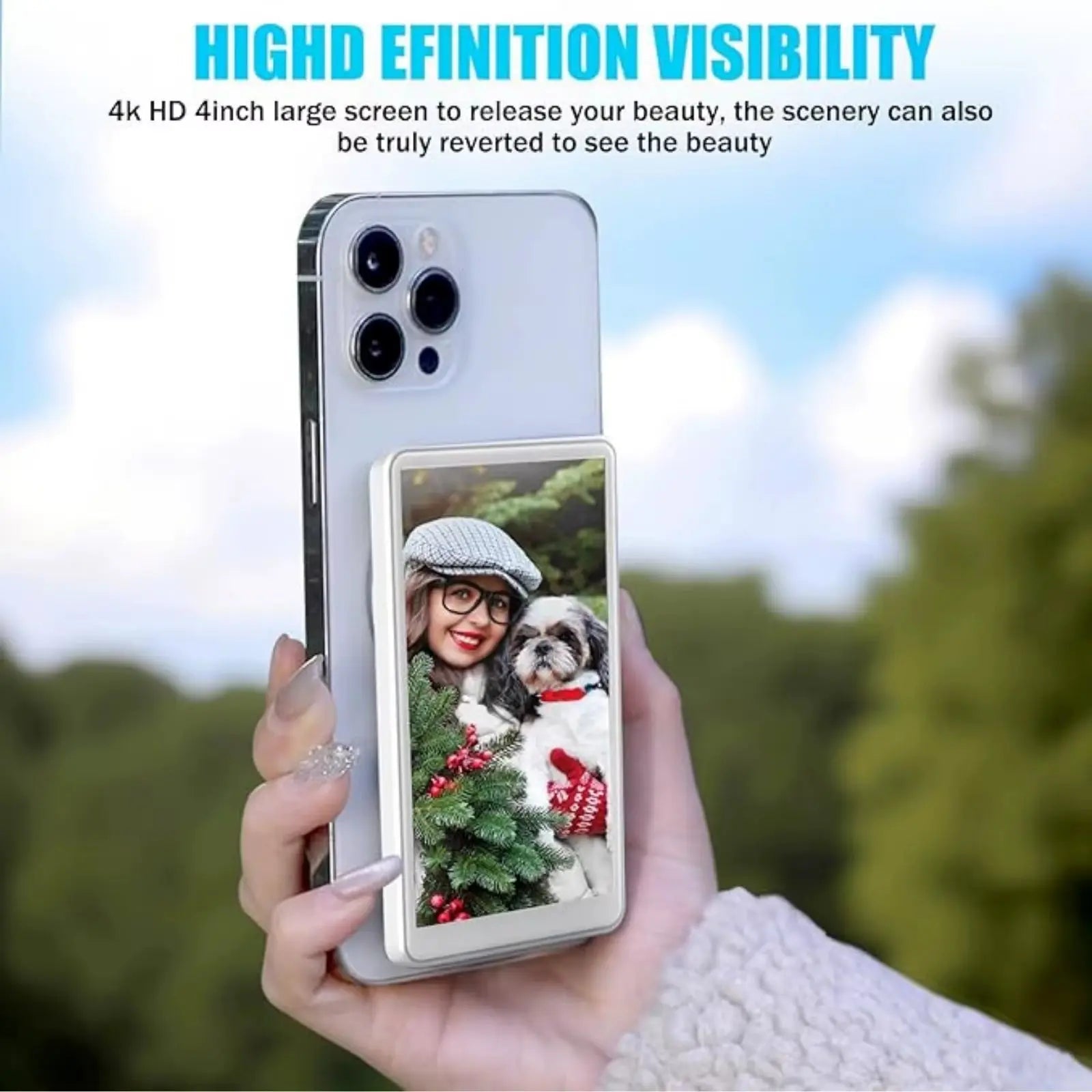 Wireless Selfie Monitor Screen for Iphone & Android Magnetic Phone Vlog Selfie Screen Back Camera Monitor for Vlog Live Stream