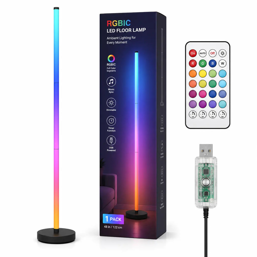 48In RGBIC Corner Floor Lamp, App & Remote Control, Music Sync LED Ambient Light（1Pcs/2Pcs)