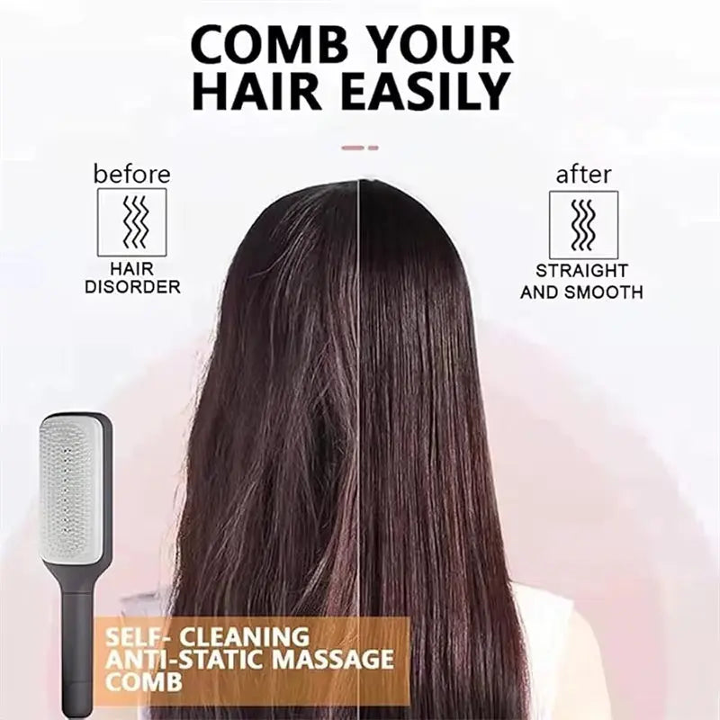 1/2Pcs Self-Cleaning Massage Brush Telescopic Comb One-Key Cleaning Hair Loss Airbag Scalp Massage Comb with Retractable Bristle