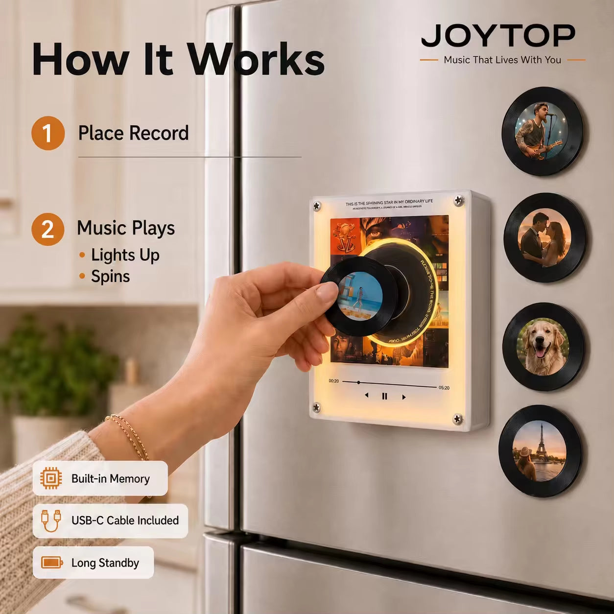 OEM ODM Custom Photo Rotating CD Music Fridge Magnet LED Light NFC Acrylic Speaker Bulk Supply