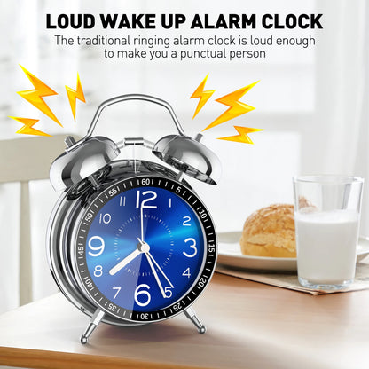 Super Loud Alarm Clock for Heavy Sleepers, 4 Inches Twin Bell Alarm Clock with Backlight, Silent Non-Ticking & Luminous Dial, Digital Alarm Clocks for Kids, Adults, Bedrooms, Blue