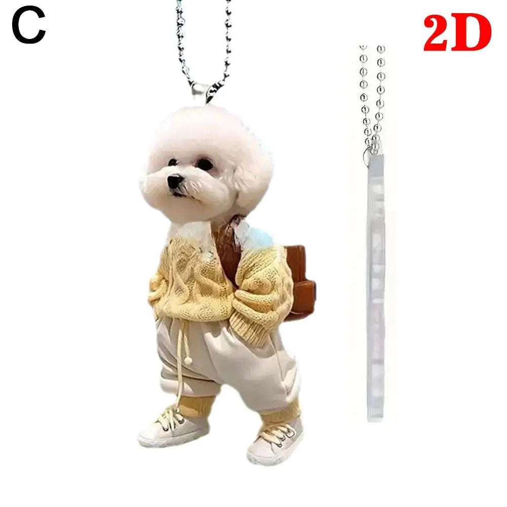 Creative Puppy Backpack 2D Rearview Mirrors Pendant Car Hanging Ornaments Car Decoration Accessories Backpack Keychain Gifts ﻿