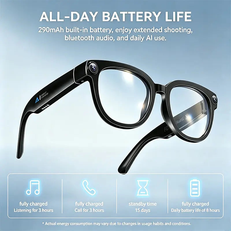 13MP Camera AI Smart Glasses with Chatgpt – 4K Photos & 2K Video, Real-Time Translator, Open-Ear Audio for Vlogging, Travel & Outdoor