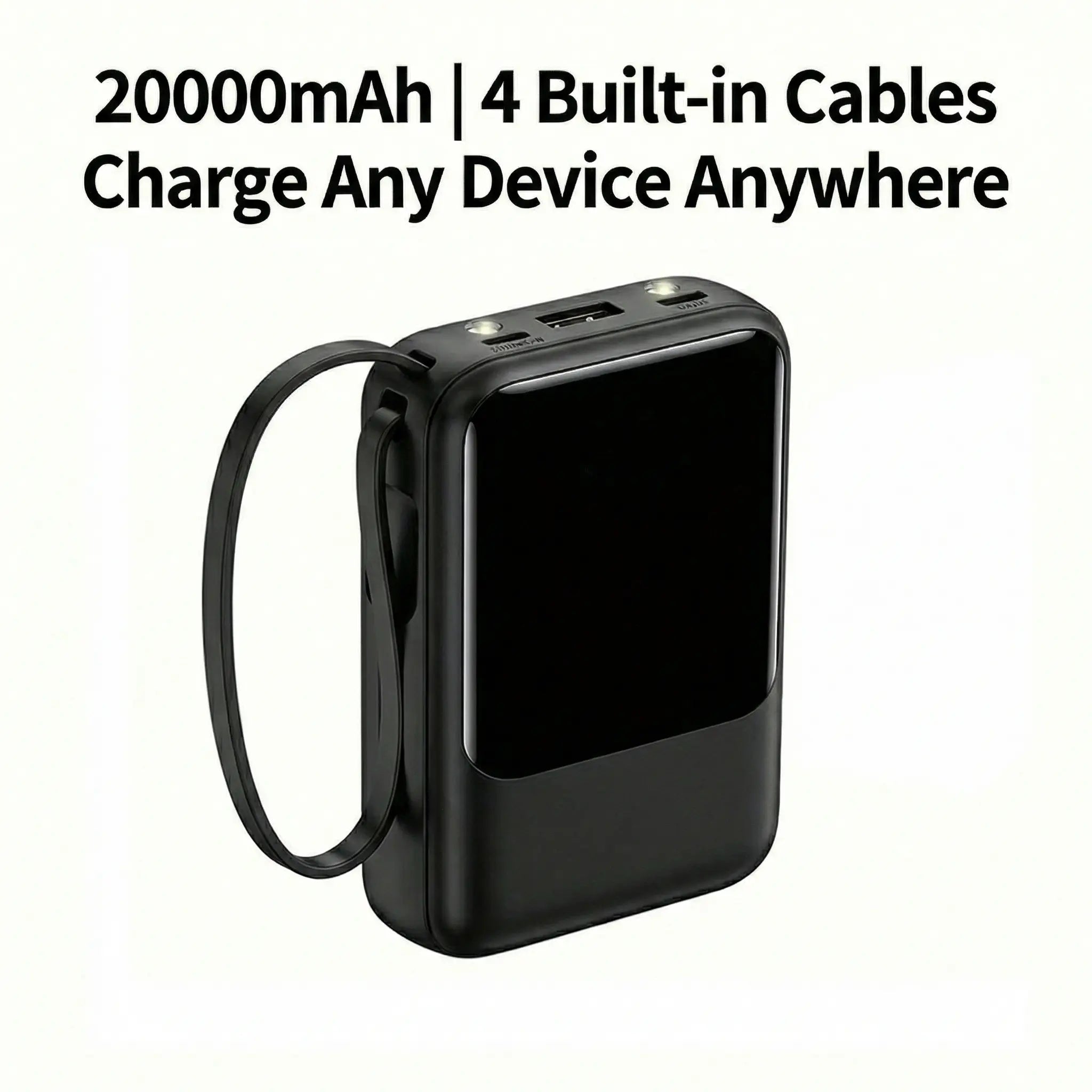 20000Mah Portable Power Bank with Built-In 4 Retractable Cables, LED Digital Display, Dual USB Output, LED Flashlight, Lanyard, Micro Plug for Iphone, Android Smartphones & Electronics Gadgets
