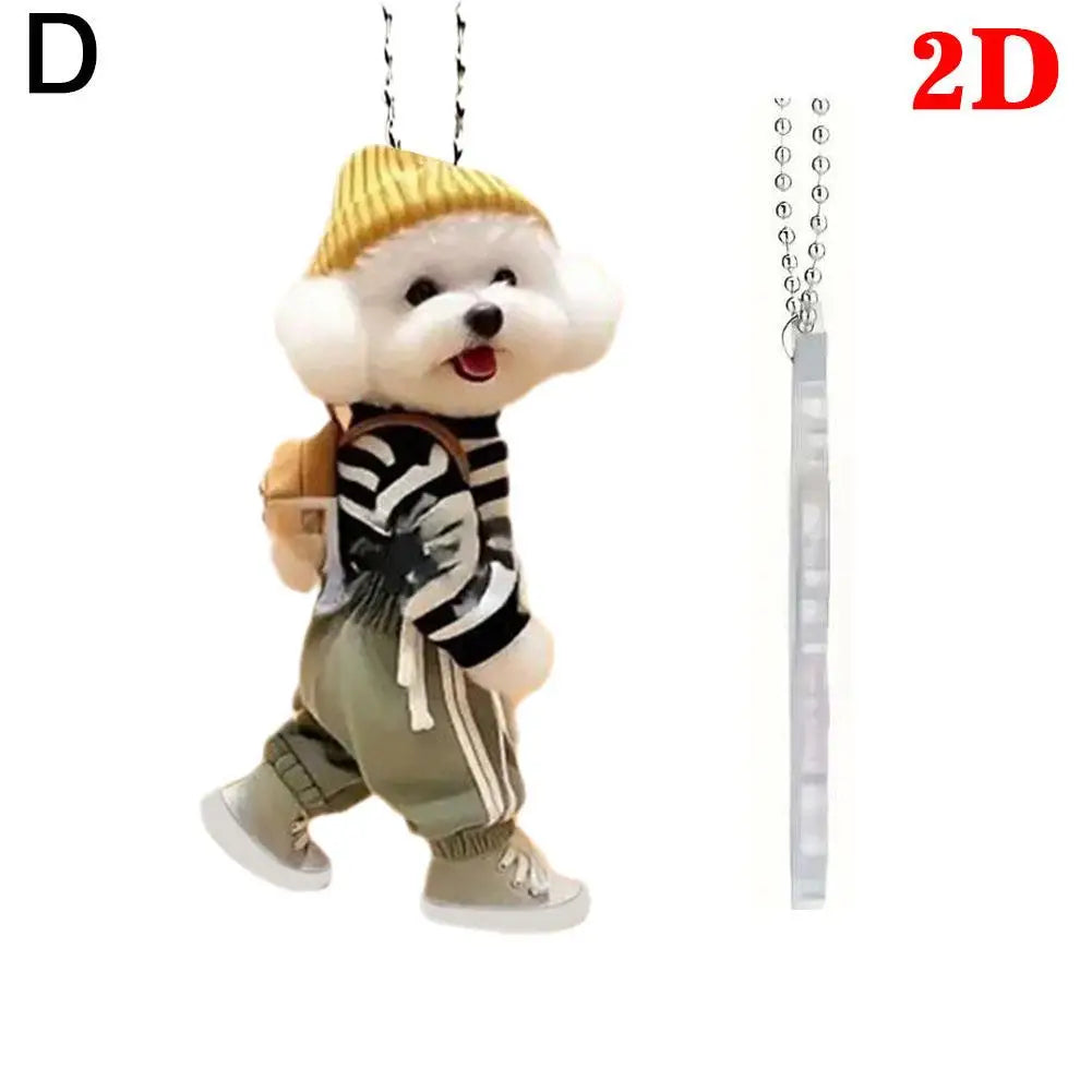 Creative Puppy Backpack 2D Rearview Mirrors Pendant Car Hanging Ornaments Car Decoration Accessories Backpack Keychain Gifts ﻿