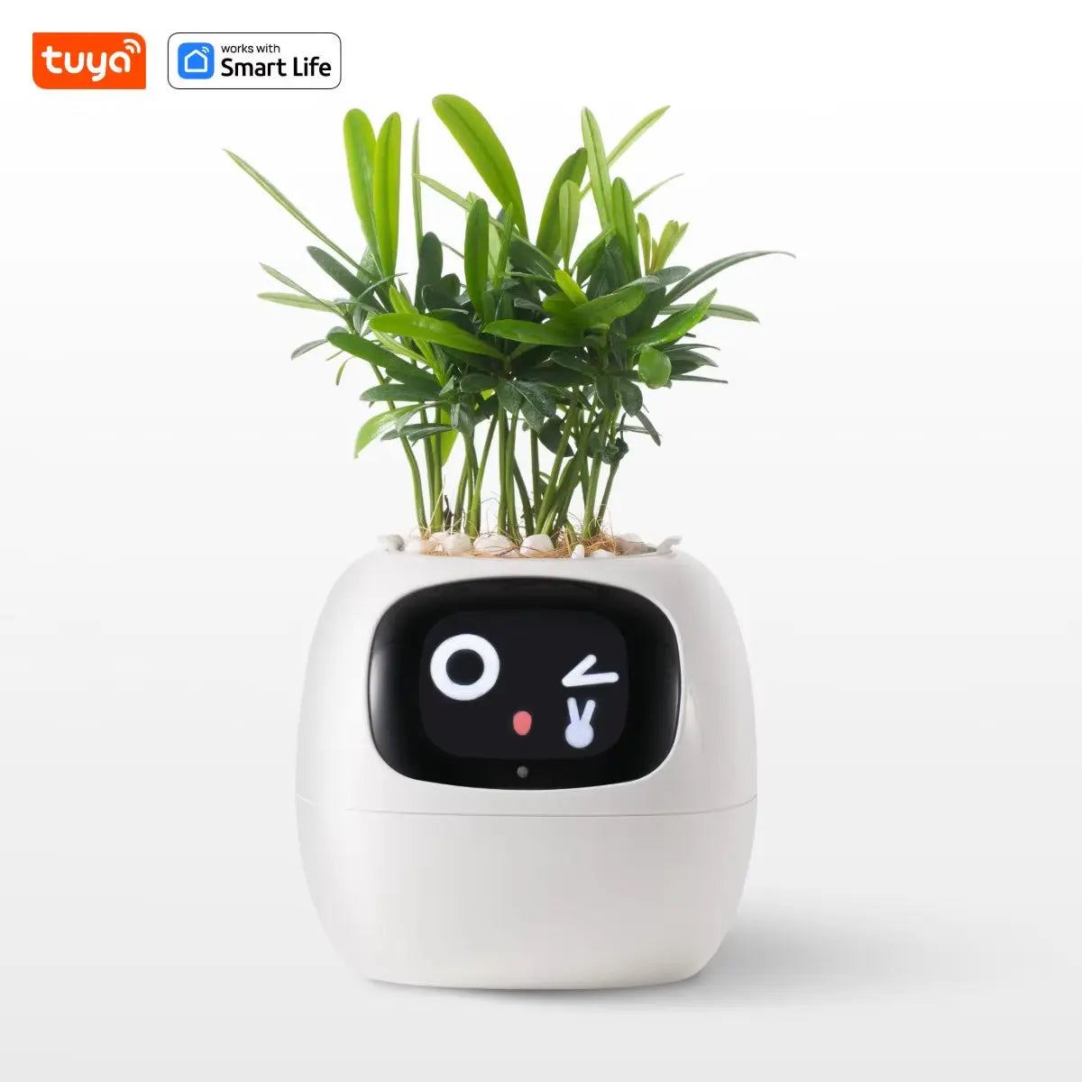 White Tuya Ivy Smart Planter,Endless Fun over 49 Rich Expressions,7 Smart Sensors and AI Chips Make Raising Plants Easy and Fun