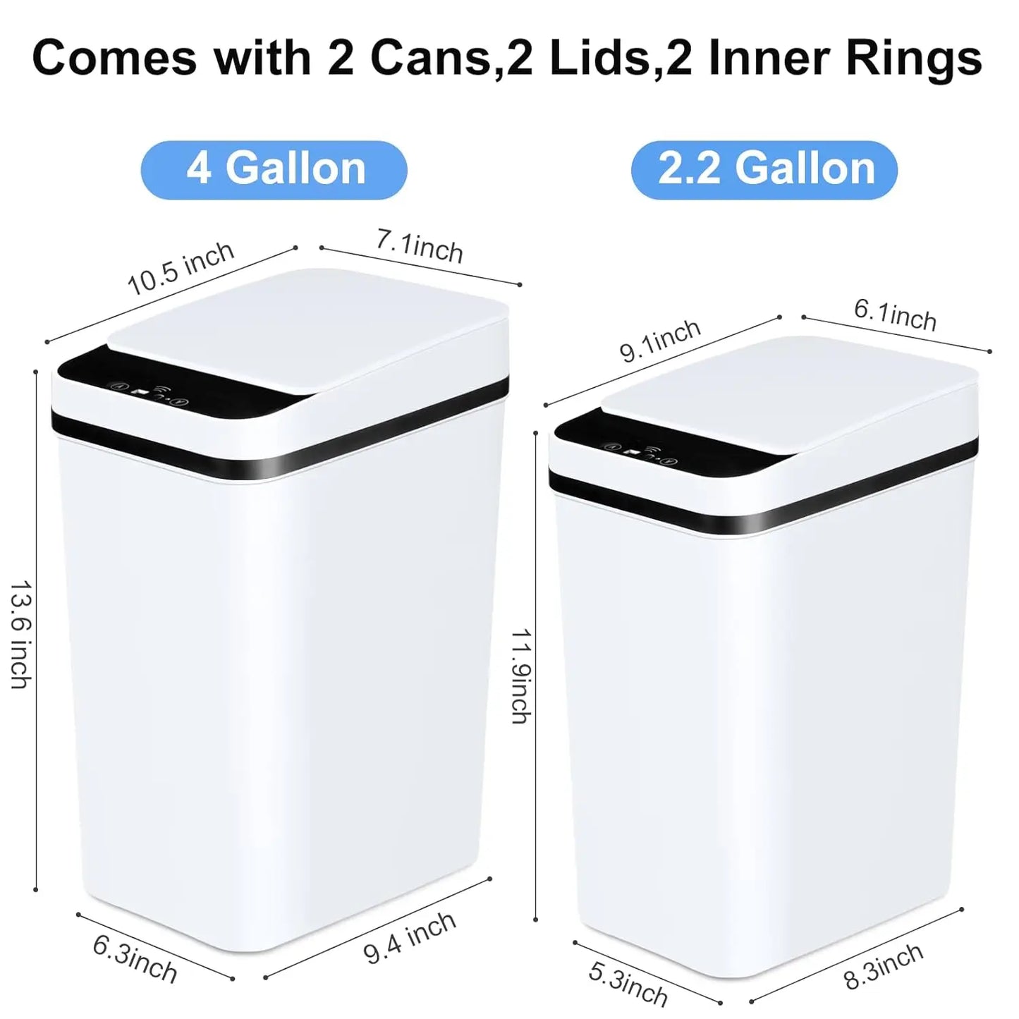 2 Pack 12L & 18L Bathroom Automatic Trash Can Touchless Motion Sensor Garbage Can with Lid for Bedroom Living Room Kitchen White