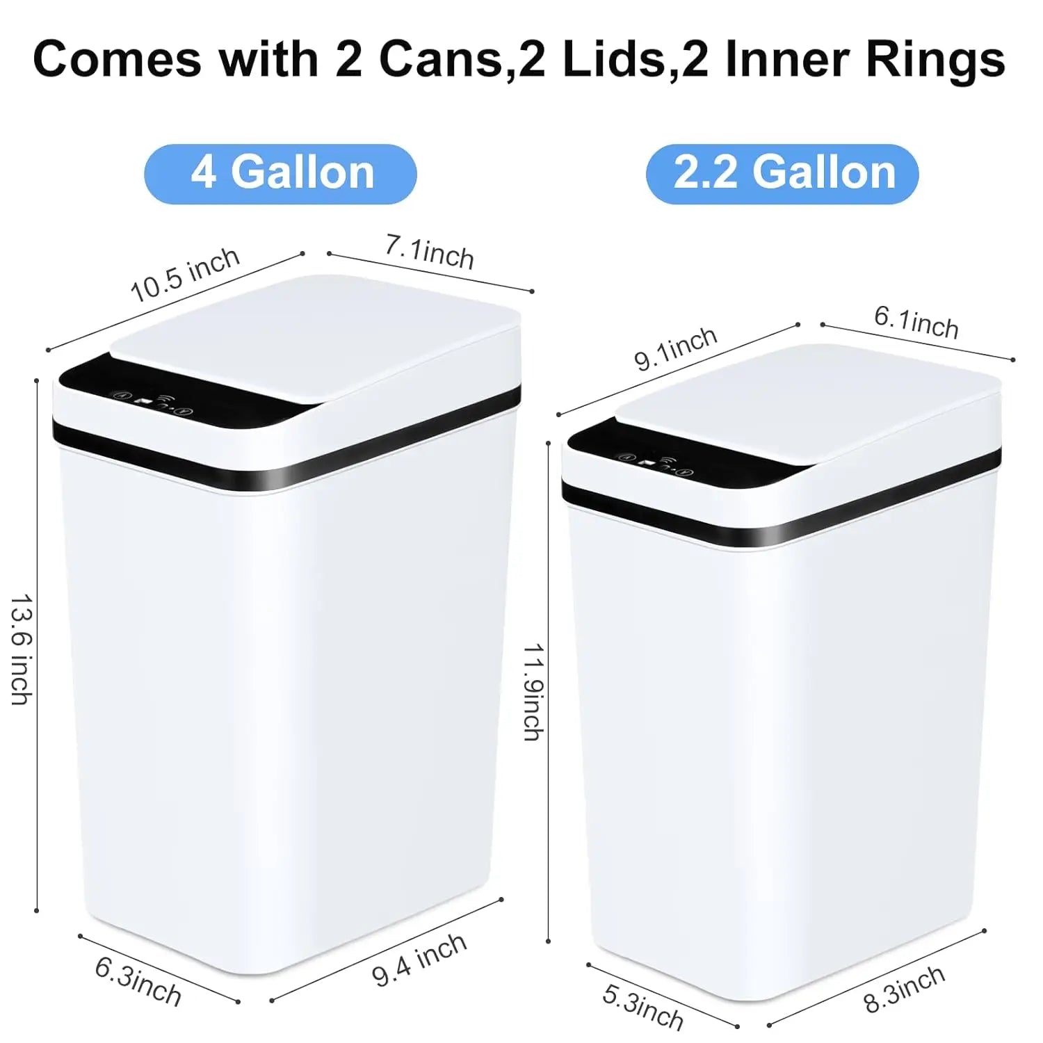 2 Pack 12L & 18L Bathroom Automatic Trash Can Touchless Motion Sensor Garbage Can with Lid for Bedroom Living Room Kitchen White