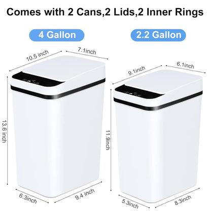 2 Pack 12L & 18L Bathroom Automatic Trash Can Touchless Motion Sensor Garbage Can with Lid for Bedroom Living Room Kitchen White