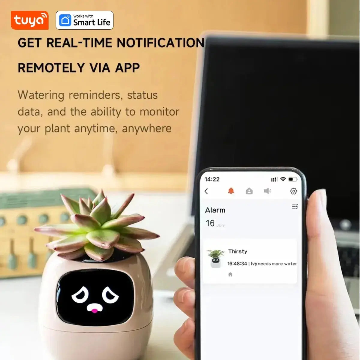White Tuya Ivy Smart Planter,Endless Fun over 49 Rich Expressions,7 Smart Sensors and AI Chips Make Raising Plants Easy and Fun
