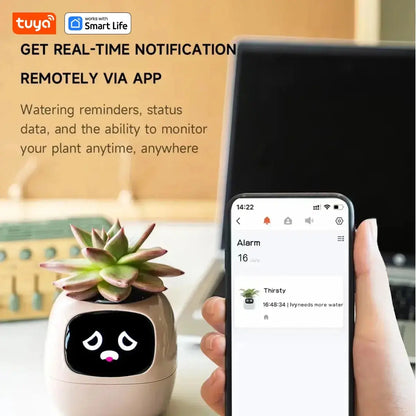 White Tuya Ivy Smart Planter,Endless Fun over 49 Rich Expressions,7 Smart Sensors and AI Chips Make Raising Plants Easy and Fun