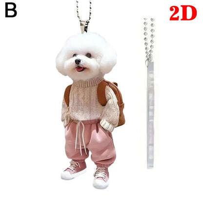 Creative Puppy Backpack 2D Rearview Mirrors Pendant Car Hanging Ornaments Car Decoration Accessories Backpack Keychain Gifts ﻿