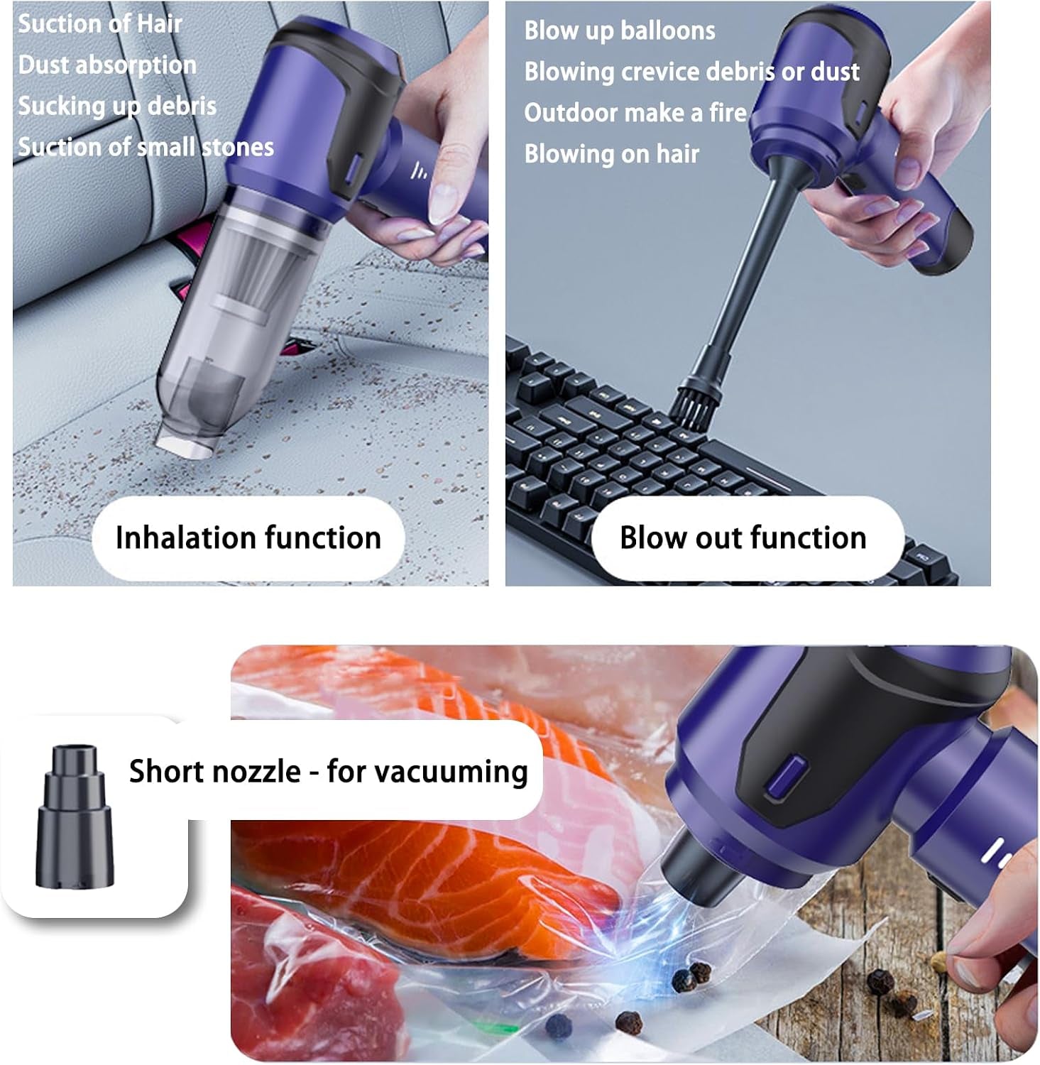 Car Vacuum Portable Cordless, 20000PA 120W 4 in 1 High Power Handheld Cordless Vacuum Cleaner & Air Duster,Air Blower,Multi-Nozzles,Brushless Motor 3-Speed Modes,For Car, Home, Pet,Office & Camping