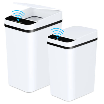 2 Pack 12L & 18L Bathroom Automatic Trash Can Touchless Motion Sensor Garbage Can with Lid for Bedroom Living Room Kitchen White